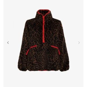 Leopard Print Fleece Jacket with Red Accents